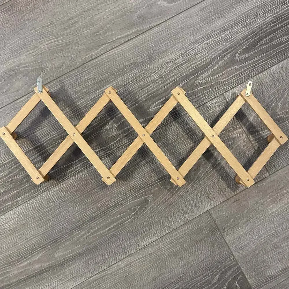 Vintage Accordion Wooden Wall Rack Expandable 13 Peg Hat Coat Mug Hanger